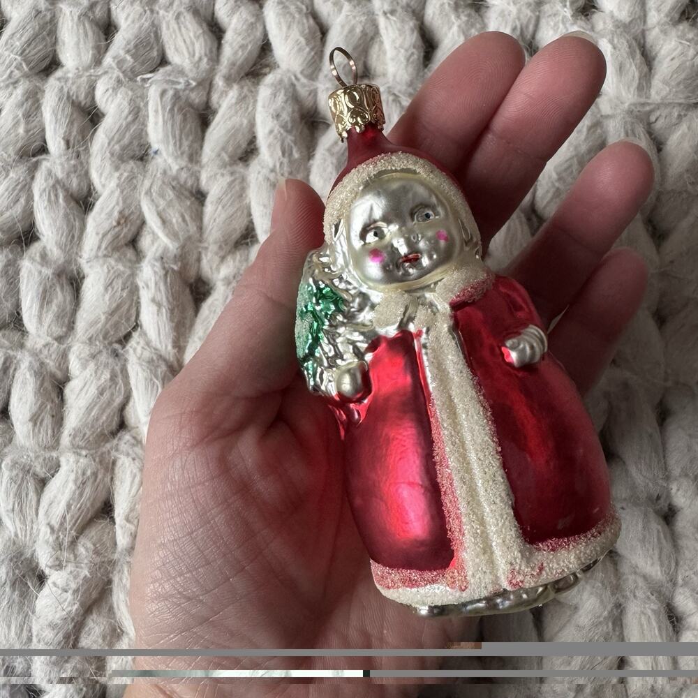 Inge-Glas Old World Christmas Blown Glass Ornament Girl Red Coat - 3.75”
